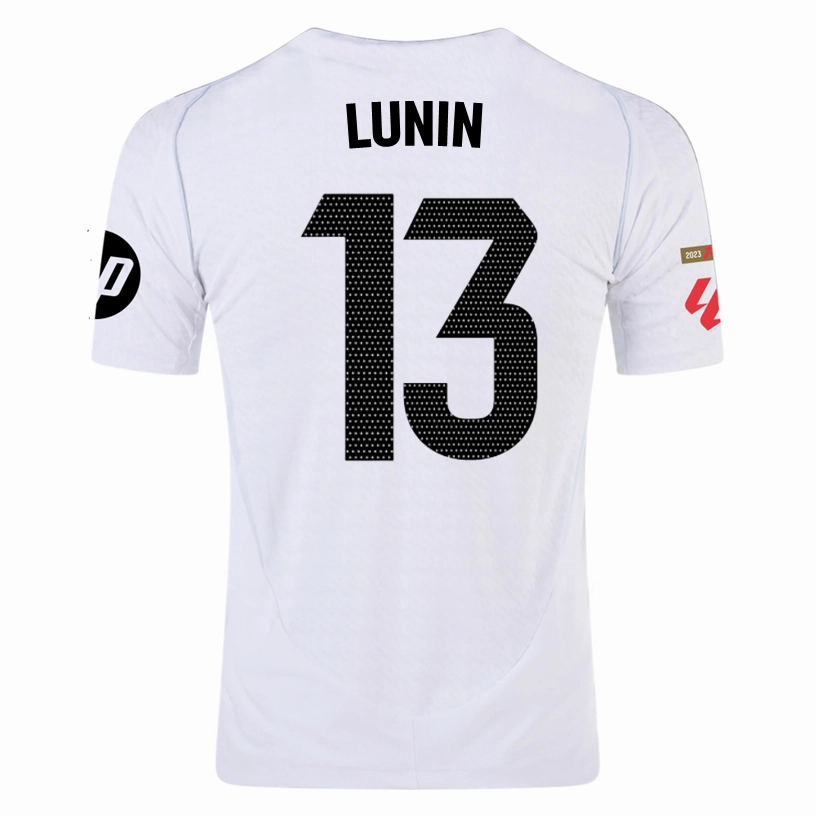 adidas Lunin Real Madrid Authentic Home Jersey w/ La Liga Patches 24/25 (White/Black) Reinforced Shoulder Panels