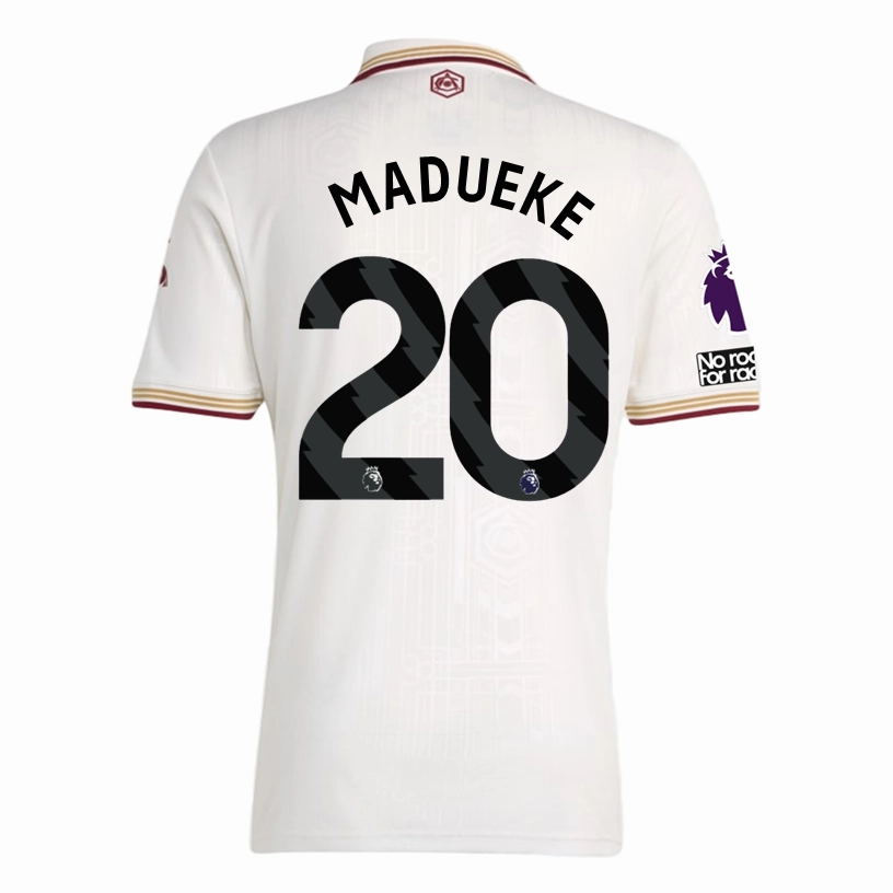 Clean Finish Zero Waste Manufacturing Process adidas Madueke Men's Arsenal FC Third Jersey 25/26 w/ NRFR   EPL Patches (White/Burgundy)