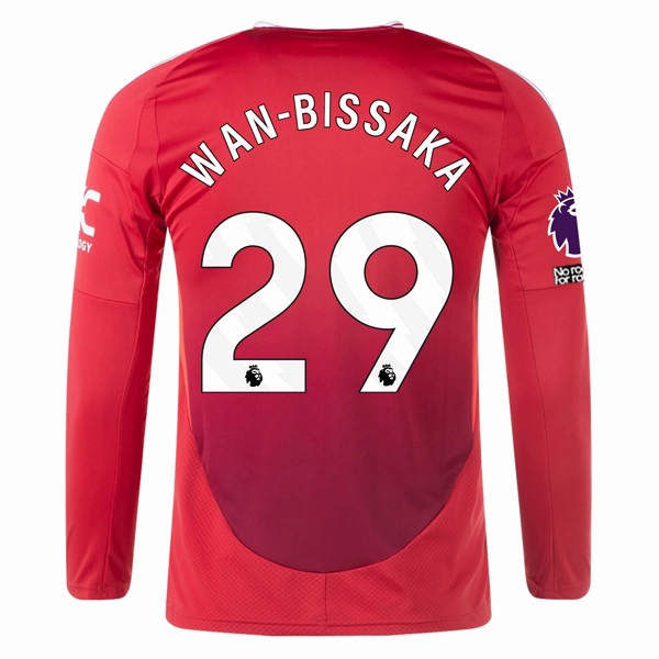 adidas Manchester United Aaron Wan-Bissaka Long Sleeve Home Jersey w/ EPL   No Room For Racism Patches24/25 (Red) Raglan Sleeve Construction