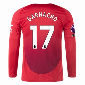 Wicking Interior Layer adidas Manchester United Alejandro Garnacho Long Sleeve Home Jersey w/ EPL   No Room For Racism Patches24/25 (Red)