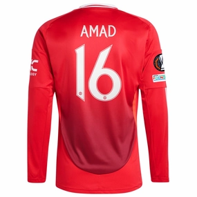 adidas Manchester United Amad Diallo Long Sleeve Home Jersey w/ Europa League Patches 24/25 (Red) Effortless Fit Run Control