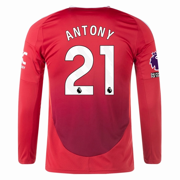 Reinforced Hemlines Reinforced Armholes adidas Manchester United Antony Long Sleeve Home Jersey w/ EPL   No Room For Racism Patches24/25 (Red)
