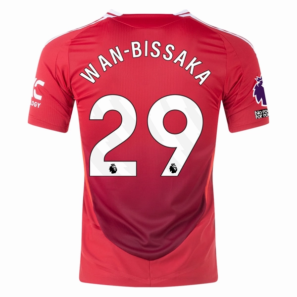 adidas Manchester United Authentic Aaron Wan-Bissaka Home Jersey w/ EPL   No Room For Racism Patches 24/25 (MUFC Red/Bright Red) Relaxed Fit Technology weekend run