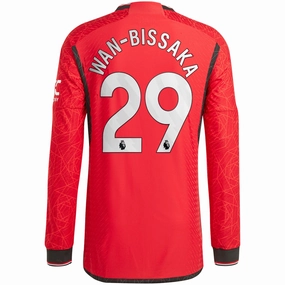 Multi Directional Breathability adidas Manchester United Authentic Aaron Wan-Bissaka Long Sleeve Home Jersey w/ EPL   No Room For Racism Patches 23/24 (Team College Red)