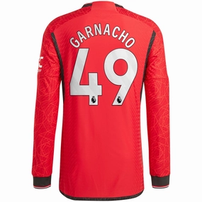 Flexible Knit Construction adidas Manchester United Authentic Alejandro Garnacho Long Sleeve Home Jersey w/ EPL   No Room For Racism Patches 23/24 (Team College Red)