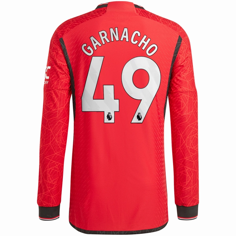 Flexible Knit Construction adidas Manchester United Authentic Alejandro Garnacho Long Sleeve Home Jersey w/ EPL   No Room For Racism Patches 23/24 (Team College Red)