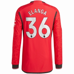 adidas Manchester United Authentic Anthony Elanga Long Sleeve Home Jersey w/ EPL   No Room For Racism Patches 23/24 (Team College Red) Variable Density Knit