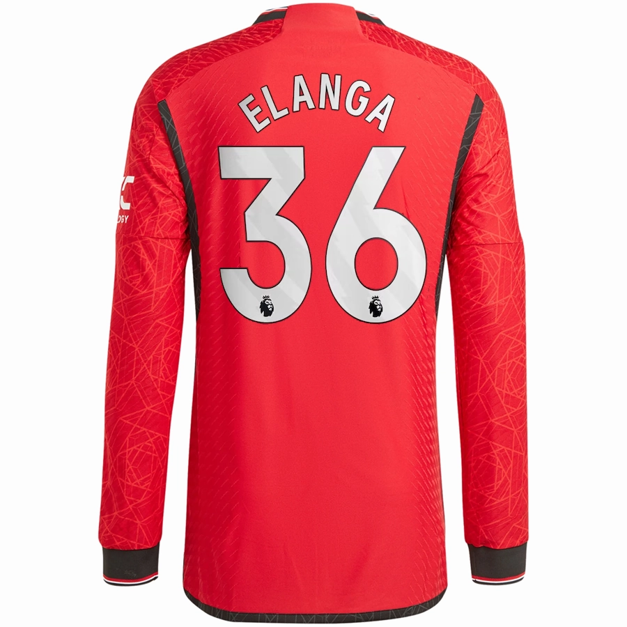 adidas Manchester United Authentic Anthony Elanga Long Sleeve Home Jersey w/ EPL   No Room For Racism Patches 23/24 (Team College Red) Athletic Look