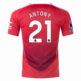 adidas Manchester United Authentic Antony Home Jersey w/ EPL   No Room For Racism Patches 24/25 (MUFC Red/Bright Red) Cooling Core Technology Flexible Yoke Design