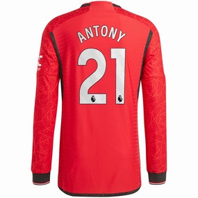 adidas Manchester United Authentic Antony Long Sleeve Home Jersey w/ EPL   No Room For Racism Patches 23/24 (Team College Red) Light Diffusion Knit Refined fit