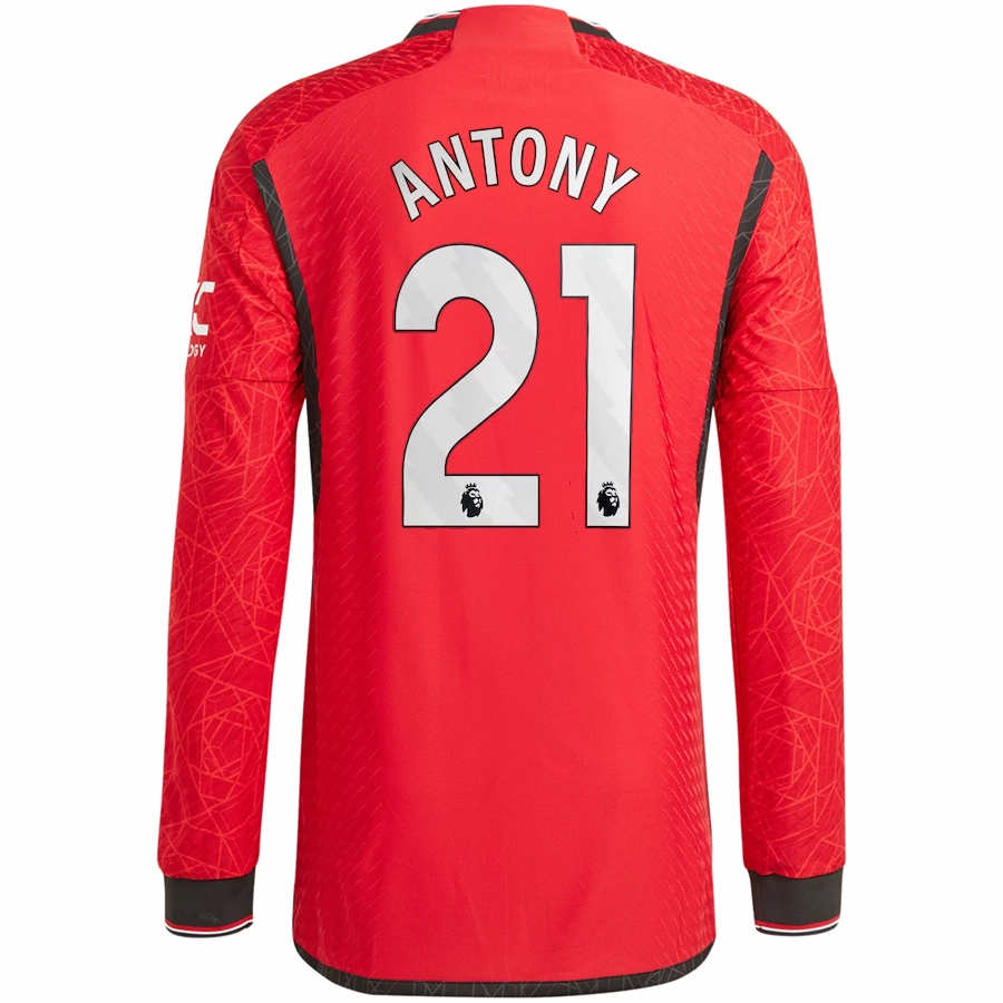 adidas Manchester United Authentic Antony Long Sleeve Home Jersey w/ EPL   No Room For Racism Patches 23/24 (Team College Red) Anti Pilling Process Action Wear