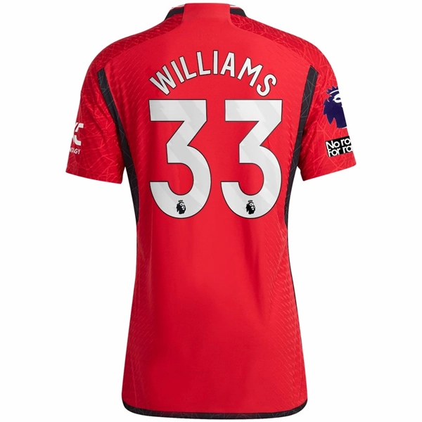 Reflective Safety Trim adidas Manchester United Authentic Brandon Williams Home Jersey 23/24 w/ EPL   No Room For Racism Patches (Team College Red)