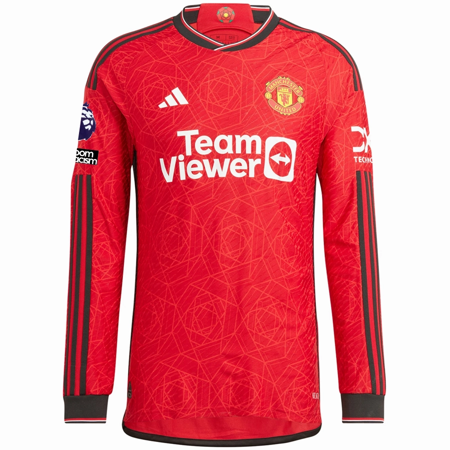 adidas Manchester United Authentic Diogo Dalot Long Sleeve Home Jersey w/ EPL   No Room For Racism Patches 23/24 (Team College Red) Reliable Fit