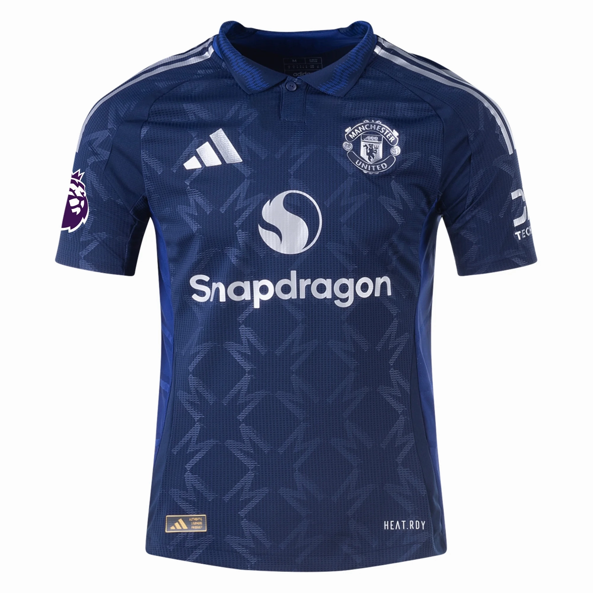 adidas Manchester United Authentic Luke Shaw Away w/ EPL Patch 24/25 (Night Indigo) Wrinkle Resistant Material Athletic Silicone Grip