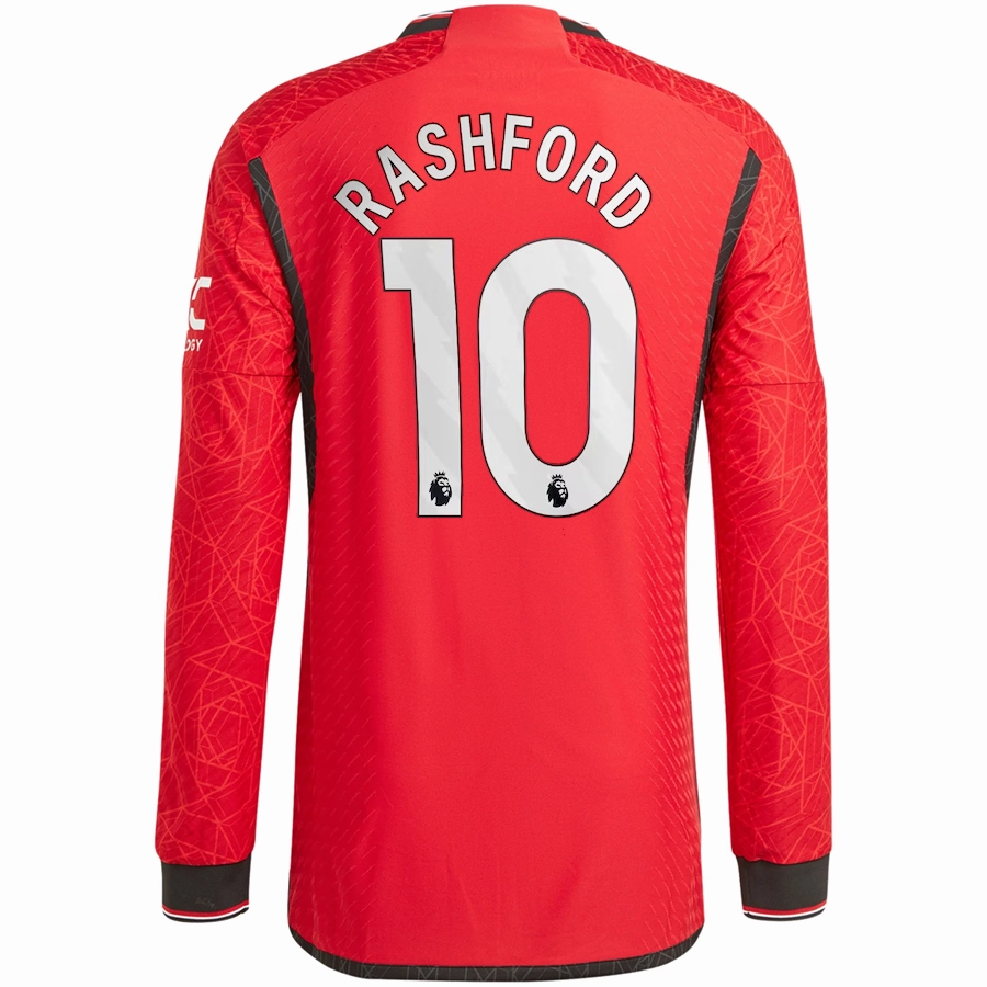 Odor Control Yarn Tear Resistant Fabric adidas Manchester United Authentic Marcus Rashford Long Sleeve Home Jersey w/ EPL   No Room For Racism Patches 23/24 (Team College Red)