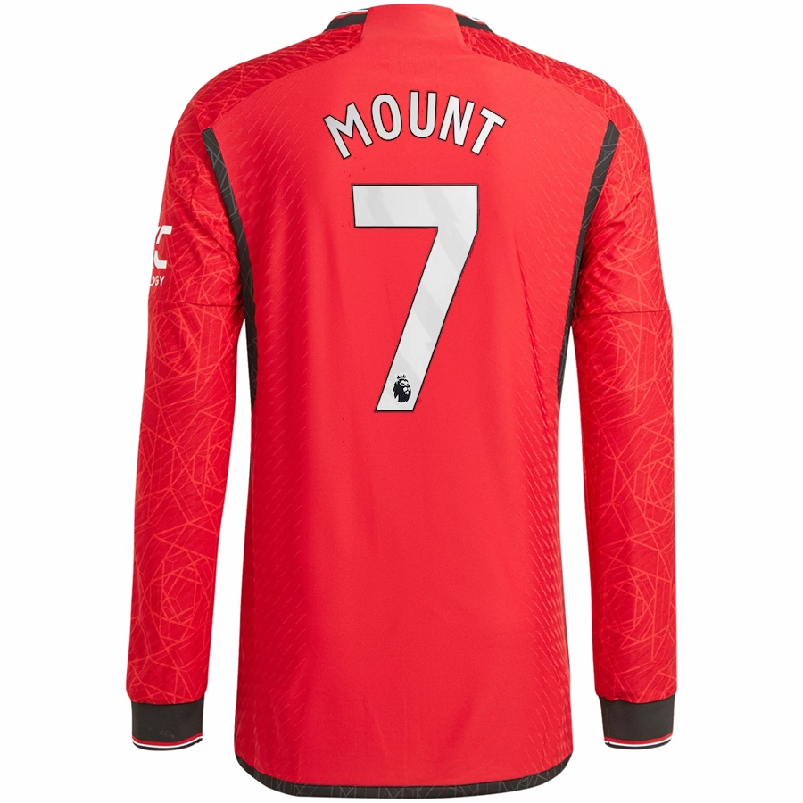 Full Zip Option adidas Manchester United Authentic Mason Mount Long Sleeve Home Jersey w/ EPL   No Room For Racism Patches 23/24 (Team College Red)