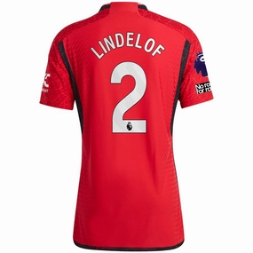 adidas Manchester United Authentic Victor Lindelof Home Jersey 23/24 w/ EPL   No Room For Racism Patches (Team College Red) Unstructured Silhouette Sporty Appeal