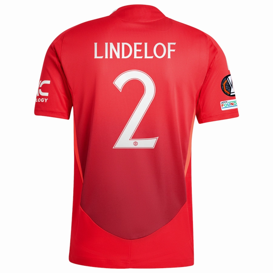 adidas Manchester United Authentic Victor Lindelof Home Jersey w/ Europa League Patches 24/25 (MUFC Red/Bright Red) Game Look Hybrid Ply Construction