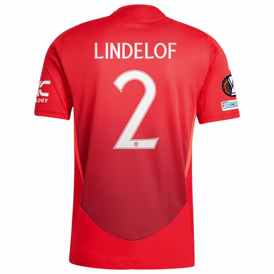 Slim Fit Contour Design Breath Ready adidas Manchester United Authentic Victor Lindelof Home Jersey w/ Europa League Patches 24/25 (MUFC Red/Bright Red)