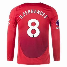 Enhanced Air Circulation adidas Manchester United Bruno Fernandes Long Sleeve Home Jersey w/ EPL   No Room For Racism Patches24/25 (Red)
