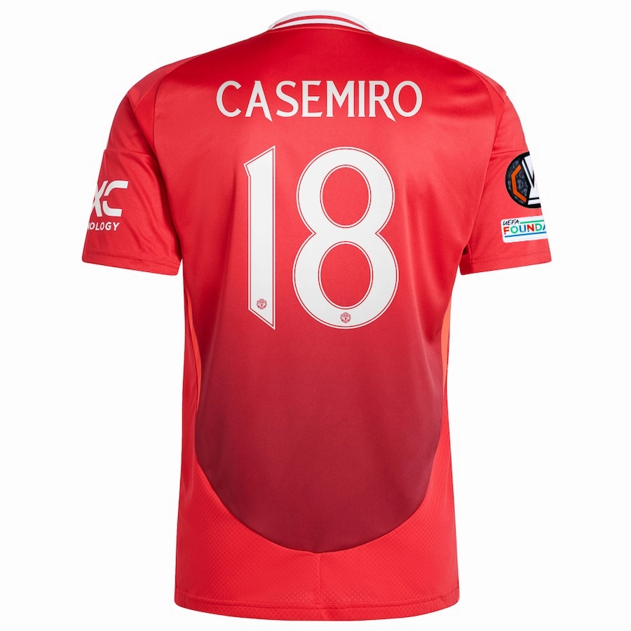 Quick Flex Tensile Strength Fabric adidas Manchester United Casemiro Home Jersey w/ Europa League Patches 24/25 (MUFC Red)