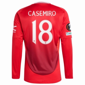 adidas Manchester United Casemiro Long Sleeve Home Jersey w/ Europa League Patches 24/25 (Red) Ultra Flex Ribbed Trim Casual Gear