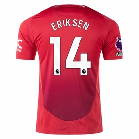 adidas Manchester United Christian Eriksen Home Jersey w/ EPL   No Room For Racism 24/25 (MUFC Red) 4 Way Stretch