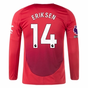 adidas Manchester United Christian Eriksen Long Sleeve Home Jersey w/ EPL   No Room For Racism Patches24/25 (Red) Performance Apparel Strategic Perforation Design