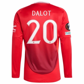 Matte Surface Finish Breathable Material adidas Manchester United Diogo Dalot Long Sleeve Home Jersey w/ Europa League Patches 24/25 (Red)