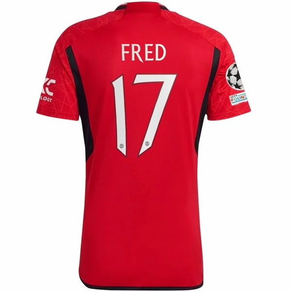adidas Manchester United Fred Home Jersey 23/24 w/ Champions League Patches (Team College Red) Drop Tail Hem Tight Feel