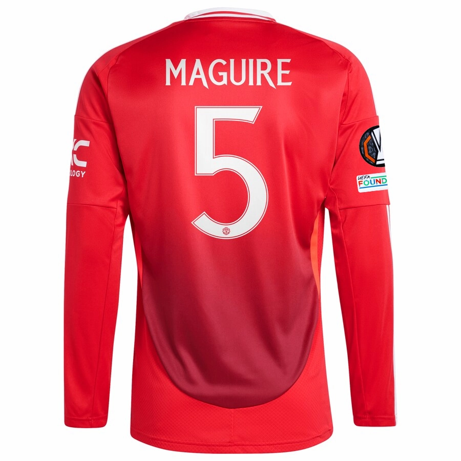 adidas Manchester United Harry Maguire Long Sleeve Home Jersey w/ Europa League Patches 24/25 (Red) Casual Performance Tear Resistant Weave
