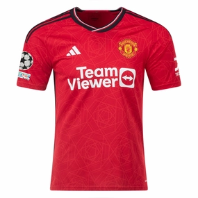 adidas Manchester United Home Jersey 23/24 w/ Champions League Patches (Team College Red) Anti Pilling Fabric