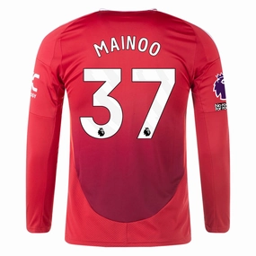 Thermal Regulating Fabric Machine Washable Durability adidas Manchester United Kobbie Mainoo Long Sleeve Home Jersey w/ EPL   No Room For Racism Patches24/25 (Red)