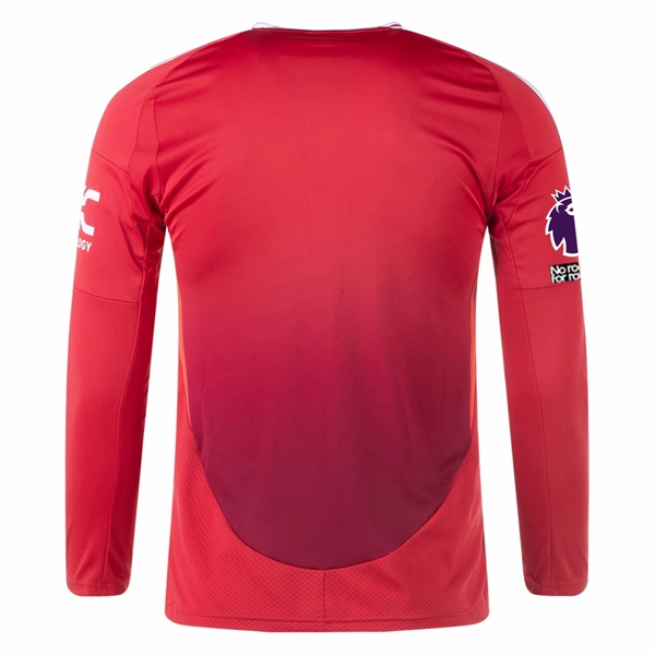 Fresh Look adidas Manchester United Long Sleeve Home Jersey w/ EPL   No Room For Racism Patches24/25 (Red)