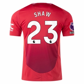 adidas Manchester United Luke Shaw Home Jersey w/ EPL   No Room For Racism 24/25 (MUFC Red) Low Profile Seams Sharp Cut