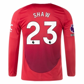 Multi Directional Stretch Panels adidas Manchester United Luke Shaw Long Sleeve Home Jersey w/ EPL   No Room For Racism Patches24/25 (Red)