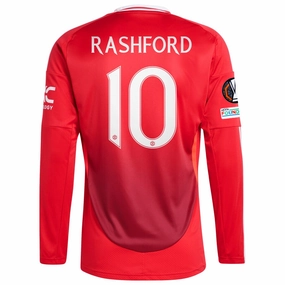 adidas Manchester United Marcus Rashford Long Sleeve Home Jersey w/ Europa League Patches 24/25 (Red) Tagless Label Design High Breathability Mesh