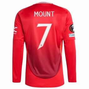 adidas Manchester United Mason Mount Long Sleeve Home Jersey w/ Europa League Patches 24/25 (Red) Training Fit Run Control