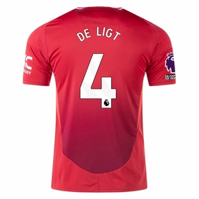 adidas Manchester United Matthijs De Ligt Home Jersey w/ EPL   No Room For Racism 24/25 (MUFC Red) Dynamic Fit Construction