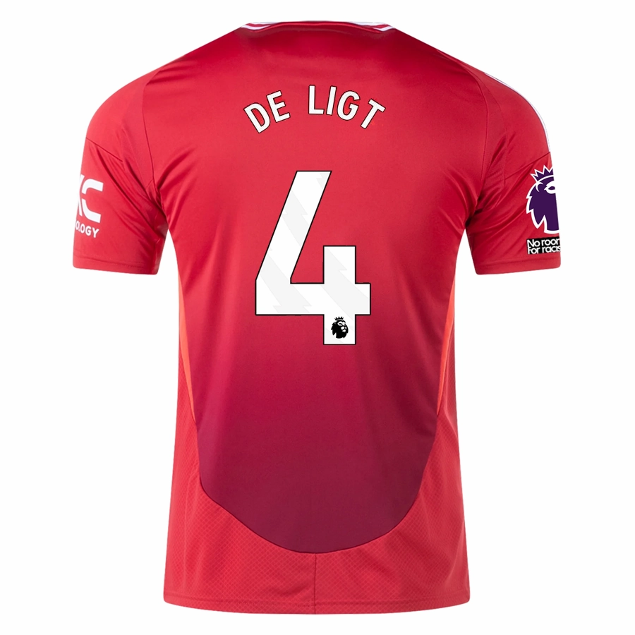 adidas Manchester United Matthijs De Ligt Home Jersey w/ EPL   No Room For Racism 24/25 (MUFC Red) Microfiber Performance Blend Compact Knit Structure