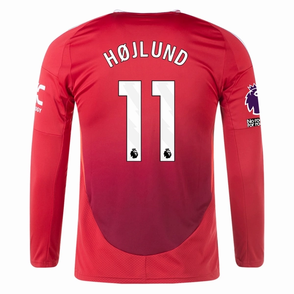adidas Manchester United Rasmus Hojlund Long Sleeve Home Jersey w/ EPL   No Room For Racism Patches24/25 (Red) Functional Design