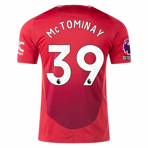 No Drag adidas Manchester United Scott McTominay Home Jersey w/ EPL   No Room For Racism 24/25 (MUFC Red)