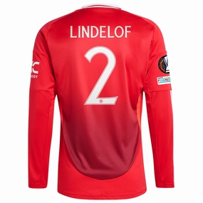 Easy Fit Wear adidas Manchester United Victor Lindelof Long Sleeve Home Jersey w/ Europa League Patches 24/25 (Red)