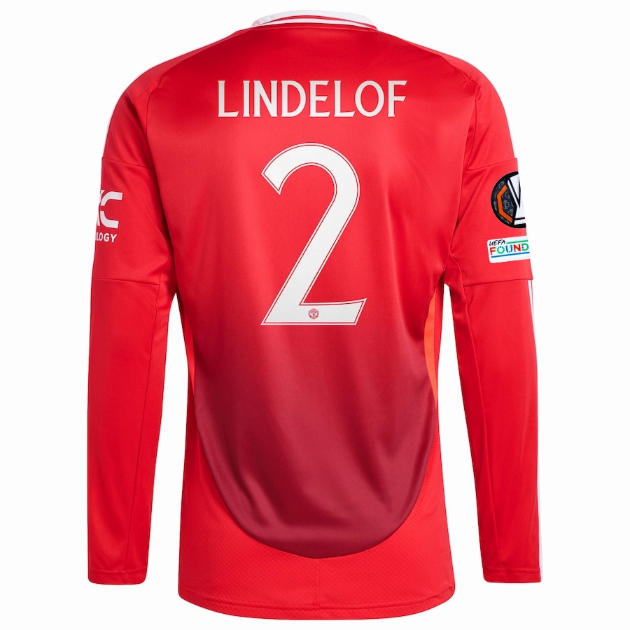 Gym Essentials Air Optimized adidas Manchester United Victor Lindelof Long Sleeve Home Jersey w/ Europa League Patches 24/25 (Red)