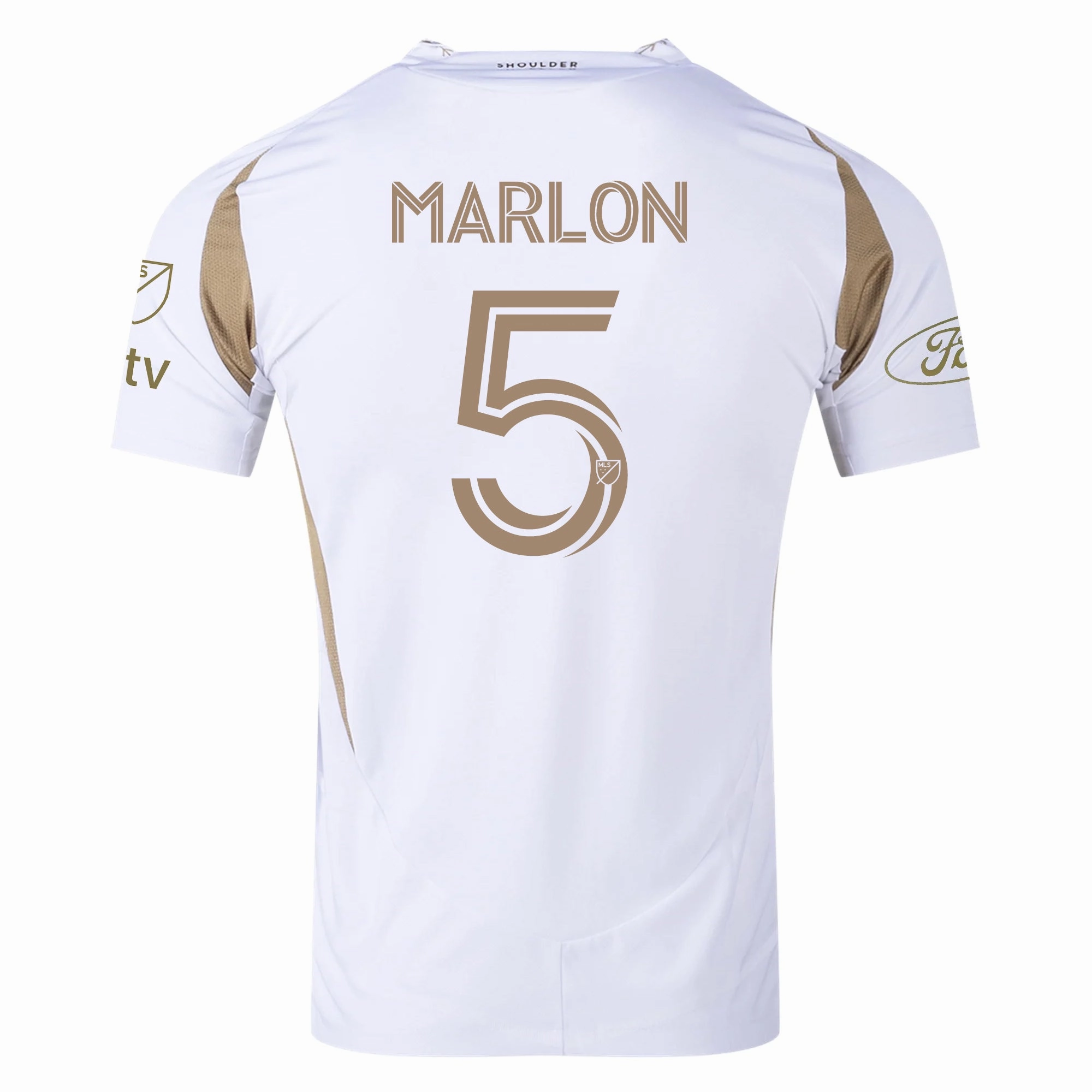 Thermal Regulation System Double Stitched Edges adidas Marlon LAFC Authentic Away Jersey w/ MLS   Apple   Ford Logo 25/26 (White/Gold)