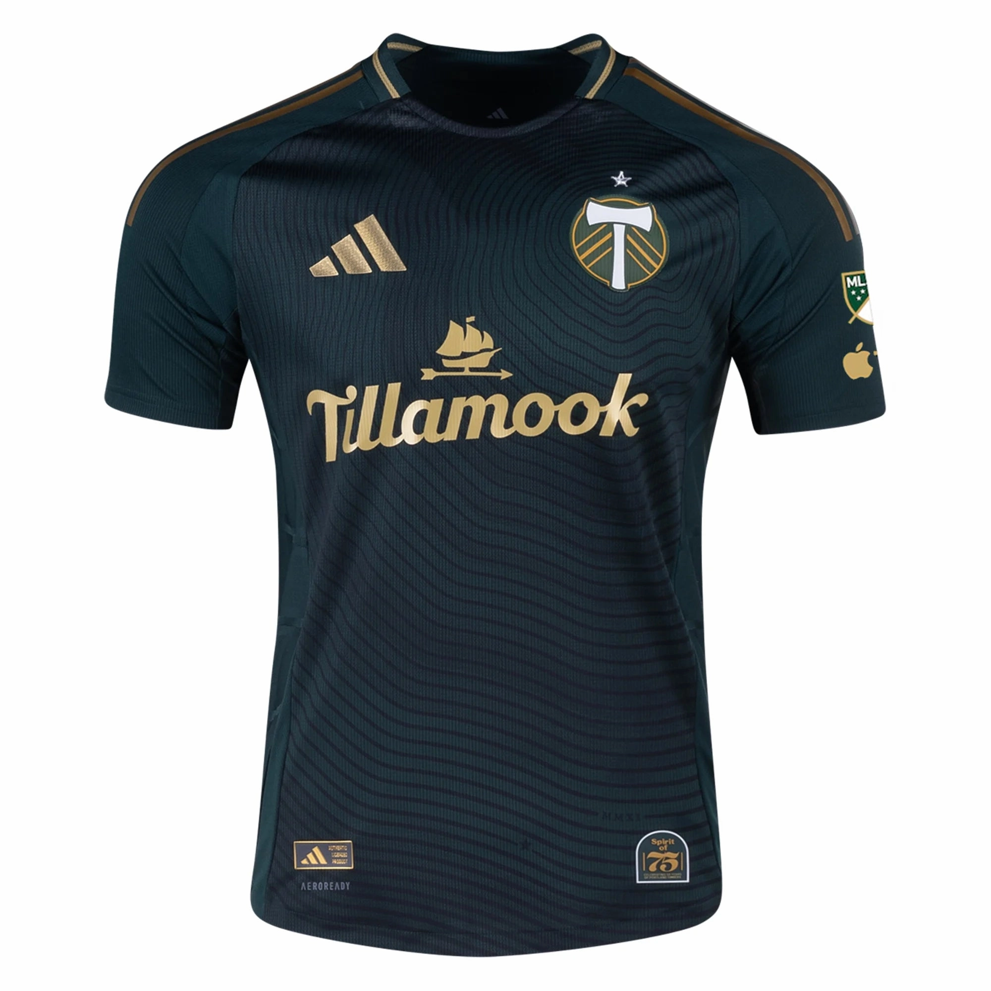 adidas Maxime Crepeau Portland Timbers Authentic Home Jersey w/ MLS & Apple Patch 25/26 (Green/Gold) Race Ready Lightweight Design