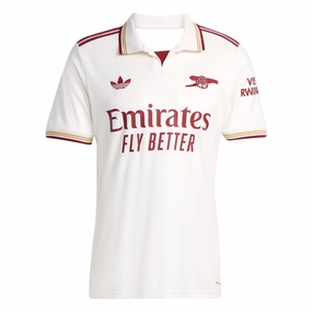 adidas Men's Arsenal FC Third Jersey 25/26 (White/Burgundy) Antimicrobial Treatment