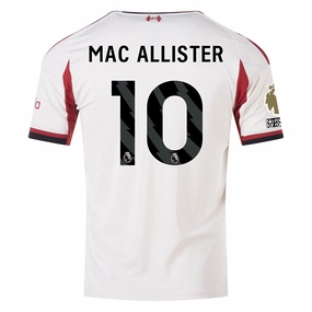 adidas Men's Liverpool Alexis Mac Allister Away Jersey w/ EPL Champions Patch 25/26 (Wonder White) Knit Grid Mesh Motion Gear