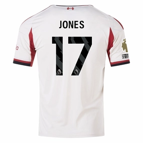 Sweat Zone Lightweight Fabric adidas Men's Liverpool Curtis Jones Away Jersey w/ EPL Champions Patch 25/26 (Wonder White)