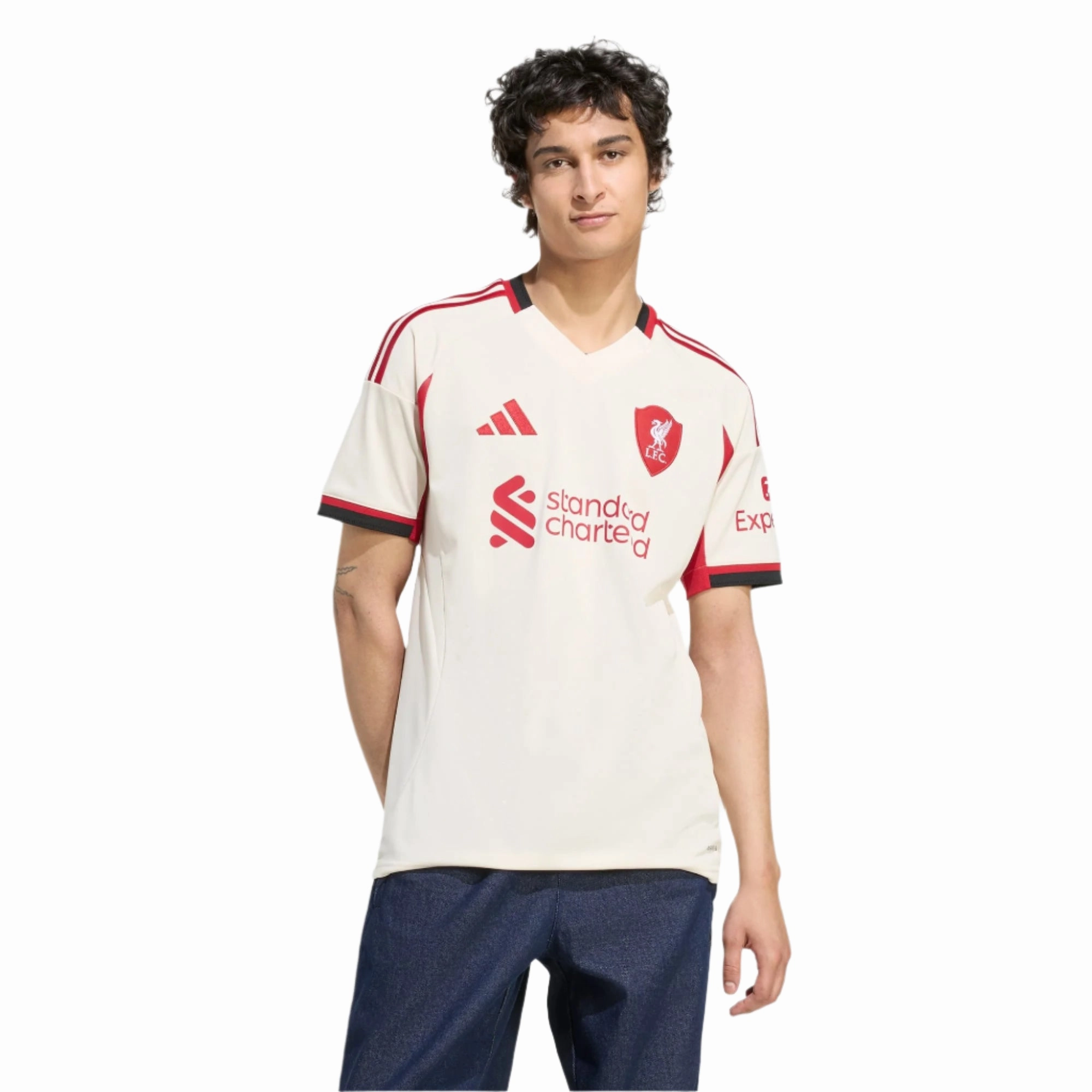 Contoured Side Panels adidas Men's Liverpool YNWA Away Jersey w/ EPL Champions Patch 25/26 (Wonder White)